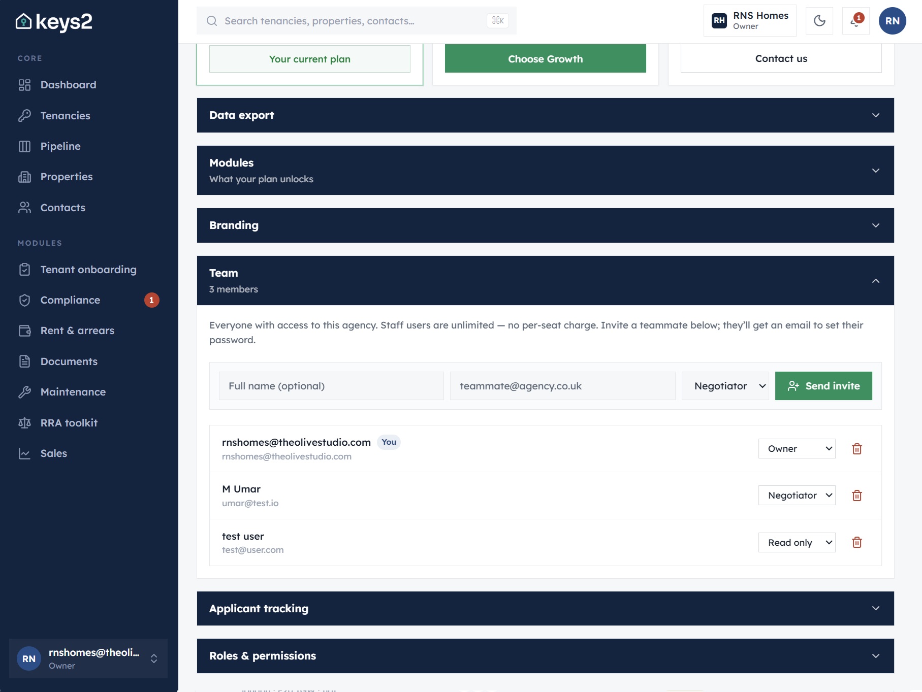 Roles and permissions