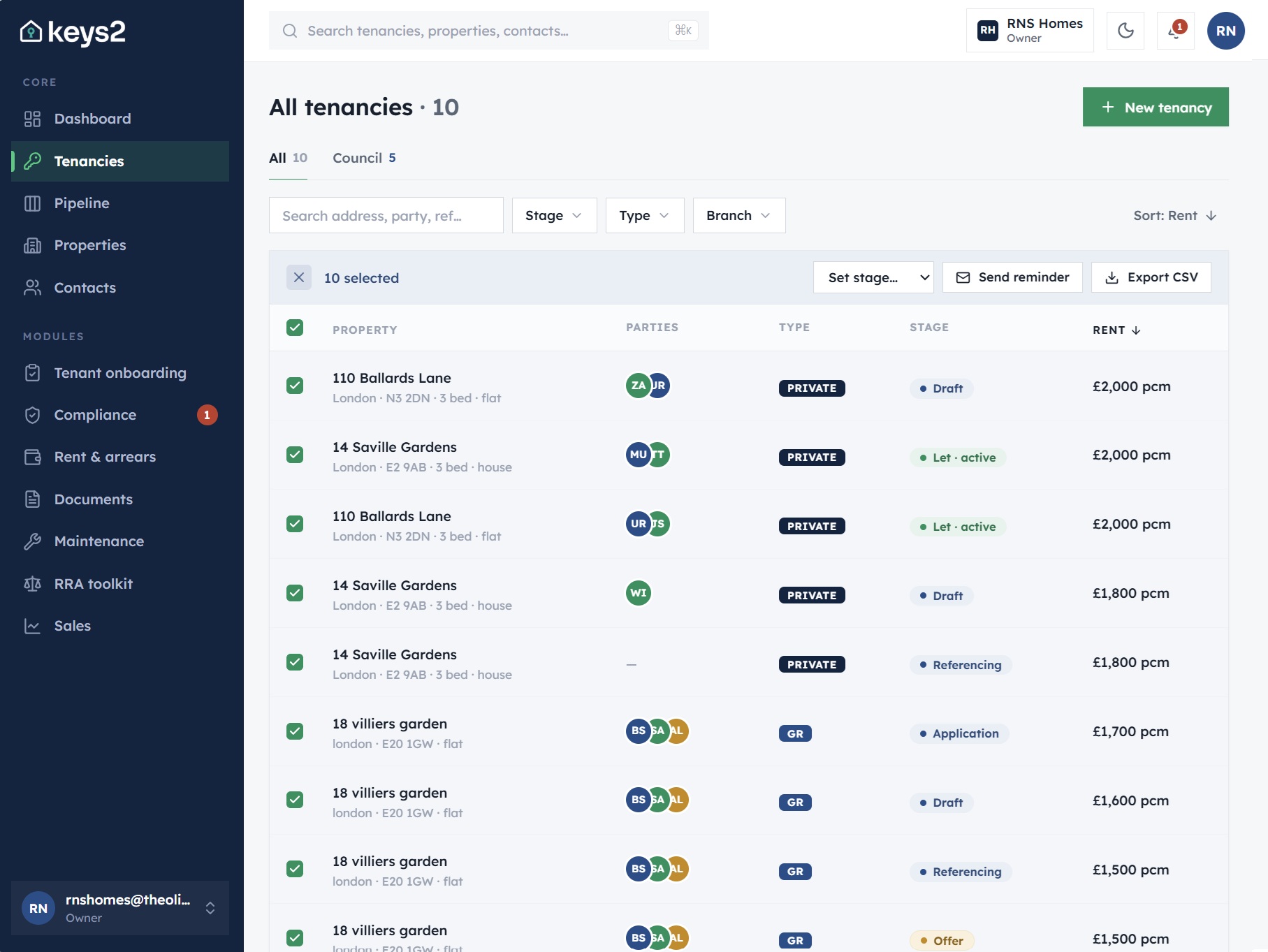 Bulk action · 20 selected
